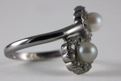 Edwardian Pearl and Diamond Bypass Ring by WM Greenwood & Sons