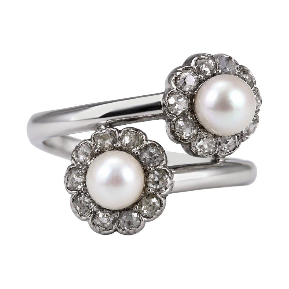 Edwardian Pearl And Diamond Bypass Ring By Wm Greenwood & Sons