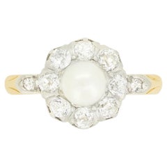 Edwardian Pearl and Diamond Cluster Ring, c.1910s
