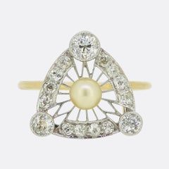 Edwardian Pearl and Diamond Cluster Ring
