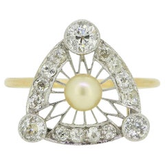 Edwardian Pearl and Diamond Cluster Ring