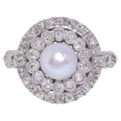 Edwardian Pearl and Diamond Cluster Ring