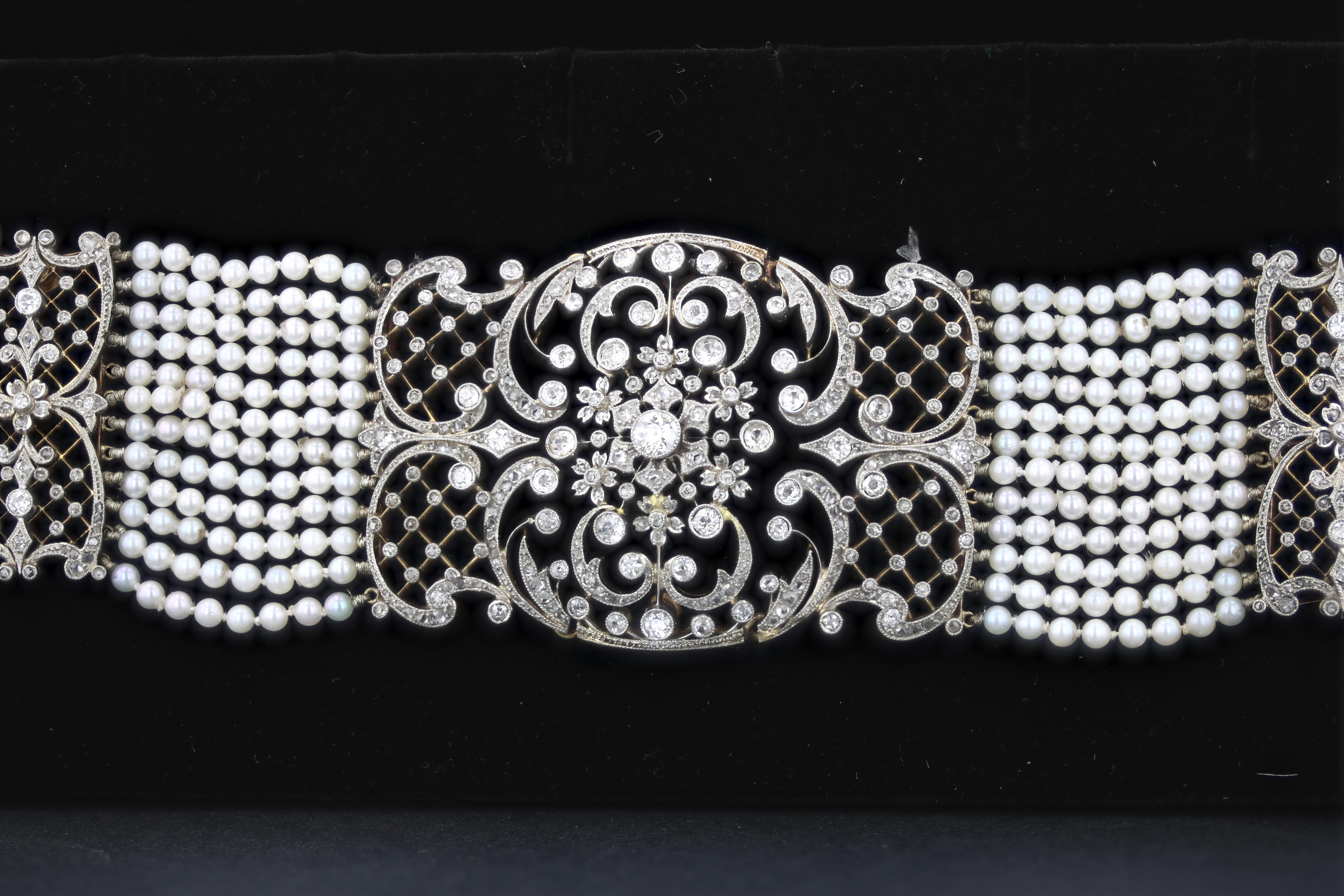 Victorian Edwardian Pearl and Diamond Collar Necklace