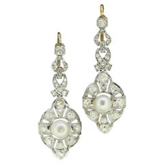 Edwardian Pearl and Diamond Drop Earrings