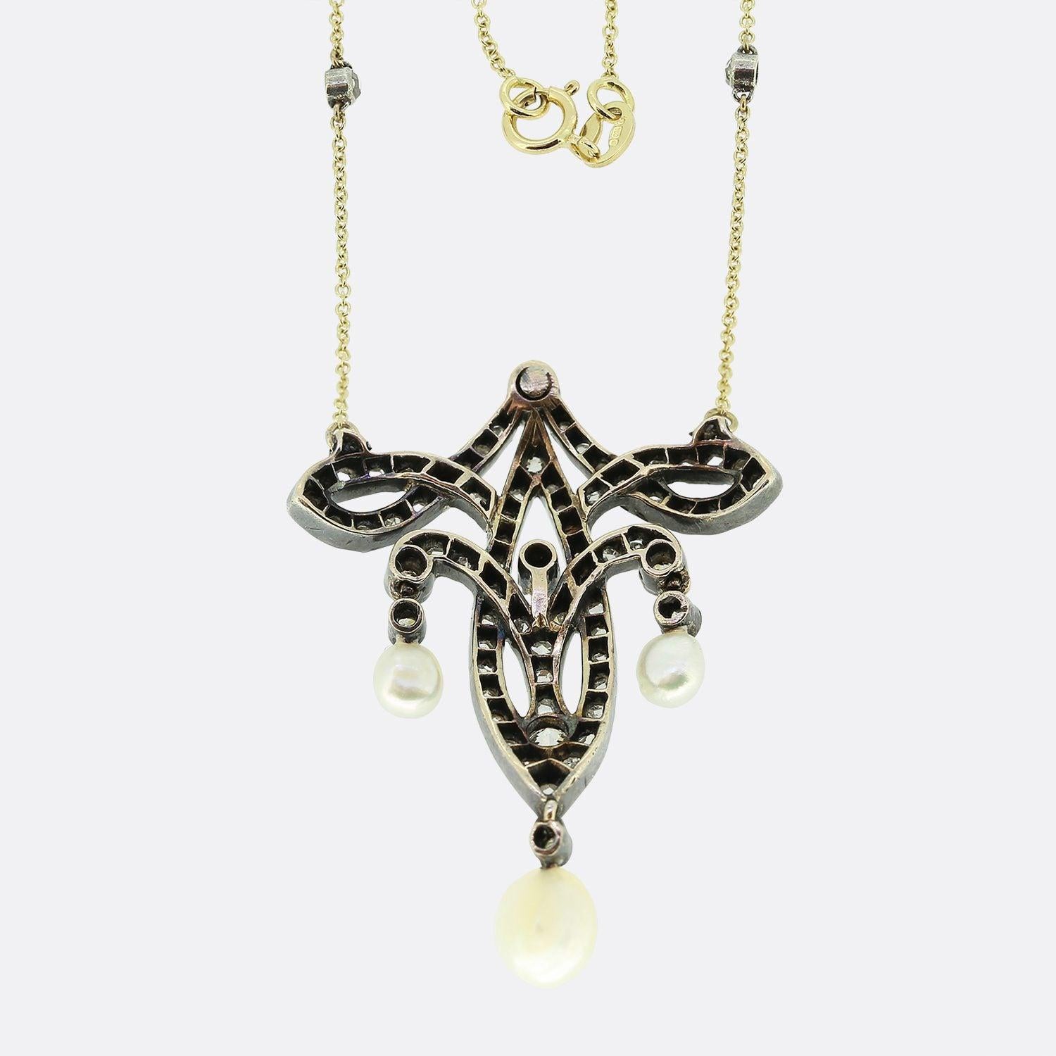 Edoardiano Collana edoardiana con perle e diamanti in vendita