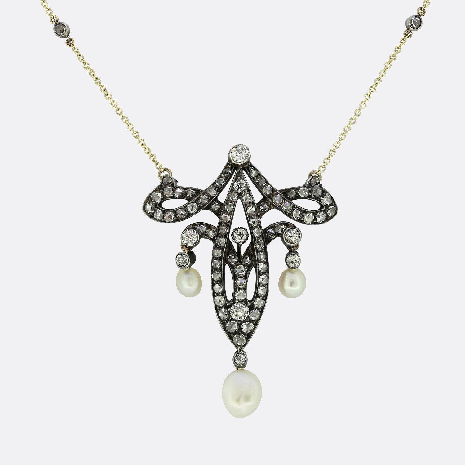 Collar eduardiano de perlas y diamantes