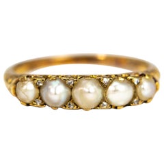 Edwardian Pearl and Diamond Five-Stone 18 Carat Gold Ring