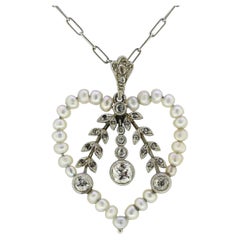 Edwardian Pearl and Diamond Heart Necklace