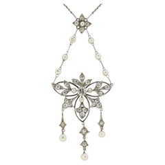 Edwardian Pearl and Diamond Lavalier Necklace