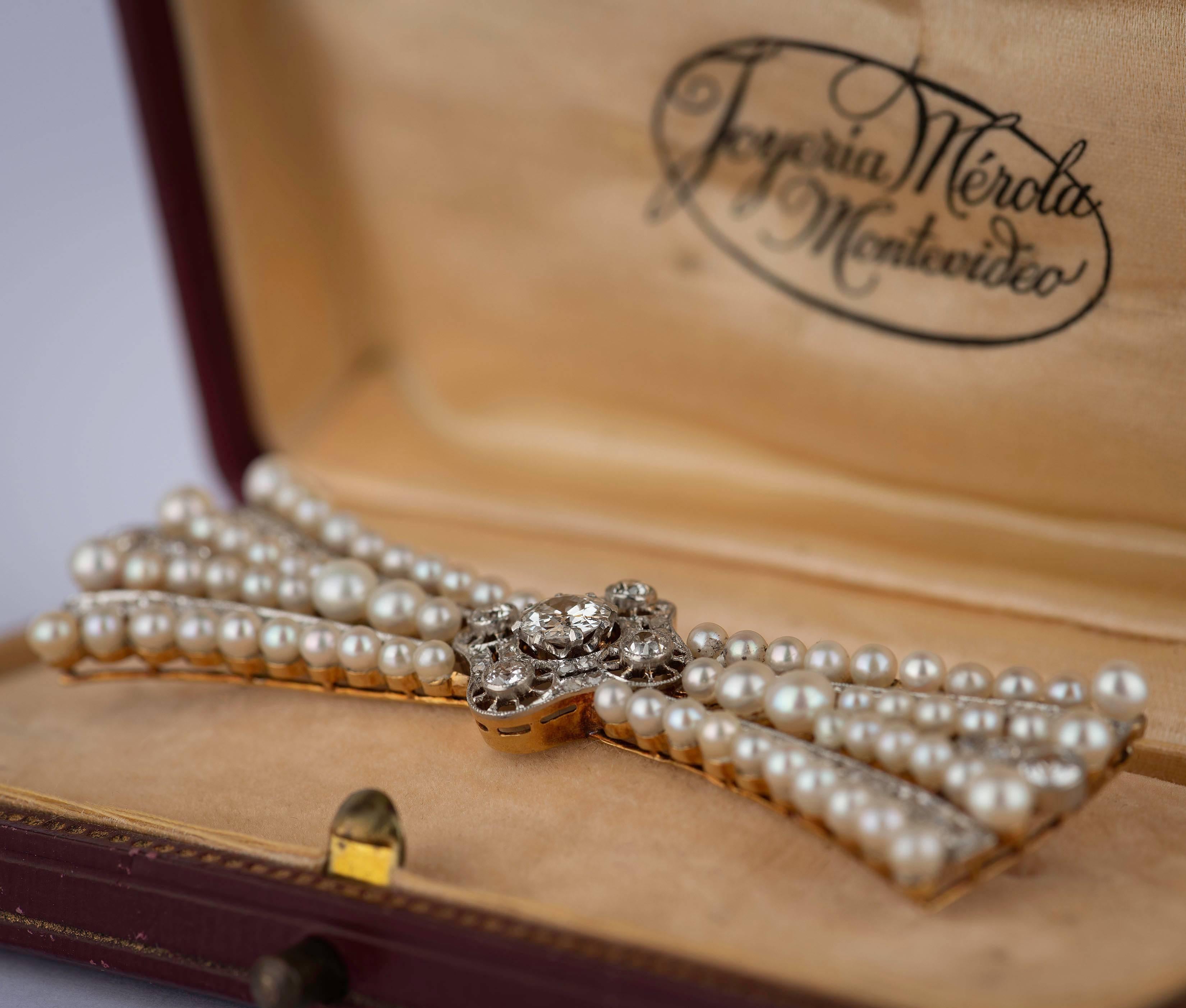 Edwardian Pearl and Diamond Platinum Brooch 2