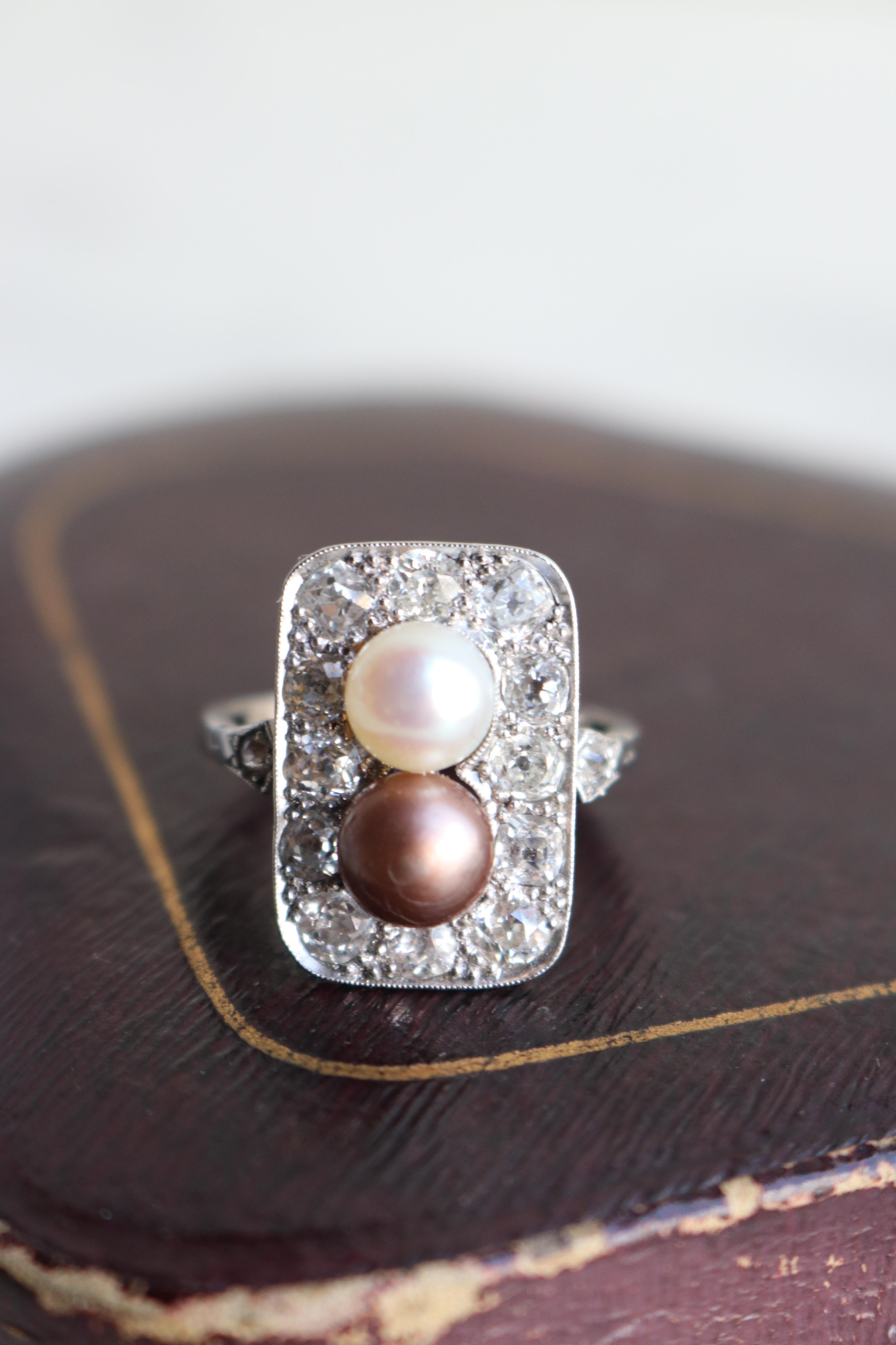 Edwardian Pearl and Diamond Platinum Ring. 1