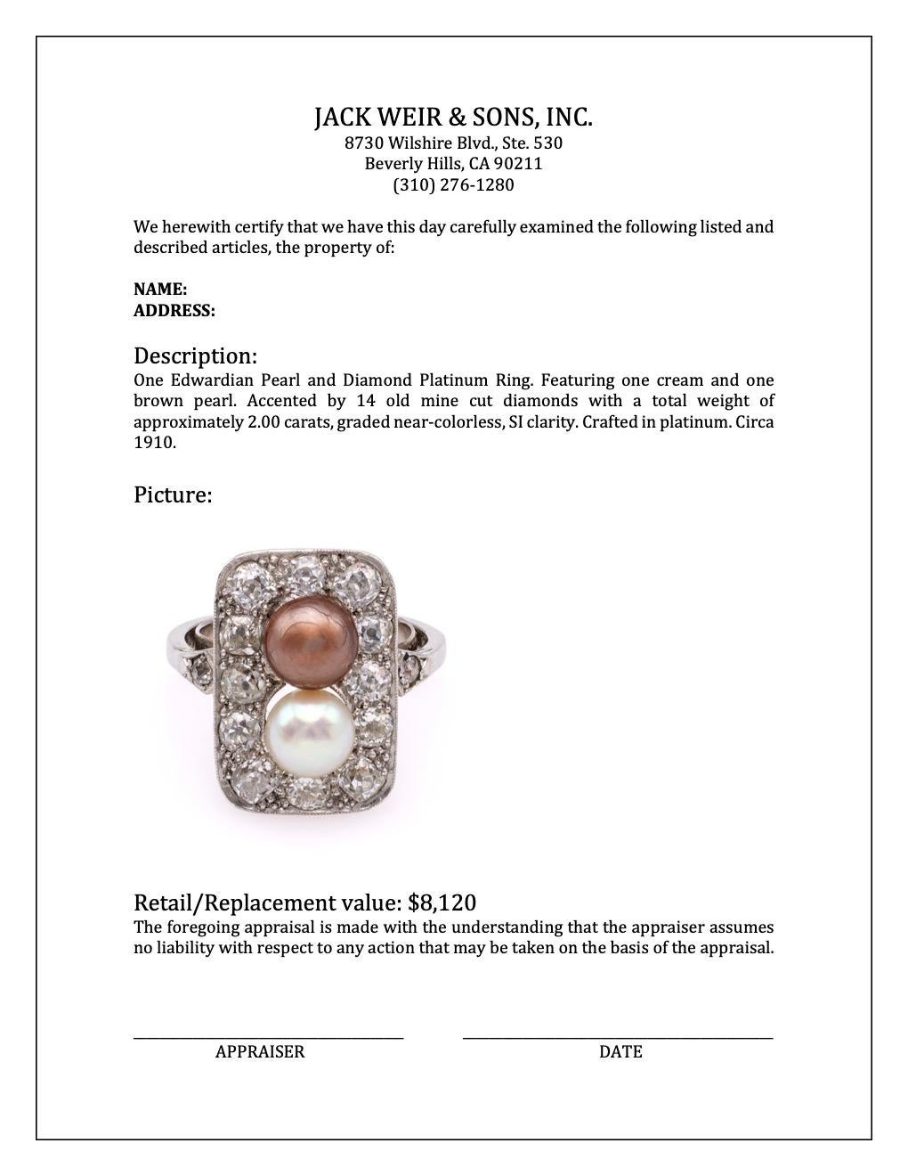Edwardian Pearl and Diamond Platinum Ring. 2