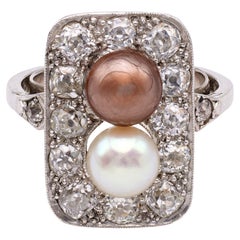 Antique Edwardian Pearl and Diamond Platinum Ring.