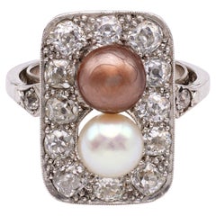 Edwardian Pearl and Diamond Platinum Ring.