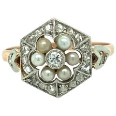 Edwardian Pearl and Diamond Ring