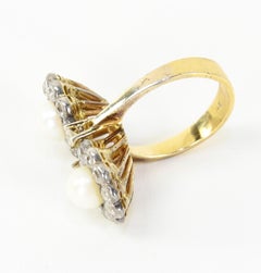 Edwardian Pearl and Diamond Silver Gold Ring Estate Fine Jewelry