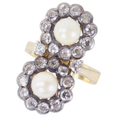Edwardian Pearl and Diamond Silver Gold Ring Estate Fine Jewelry