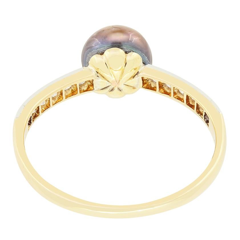 Taille vieille Europe Bague solitaire édouardienne en perles et diamants, c. 1910 en vente