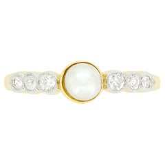 Solitärring mit edwardianischen Perlen und Diamanten, ca. 1910er Jahre