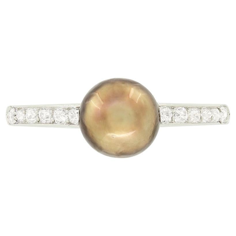 Edwardian Pearl and Diamond Solitaire Ring, c.1910s