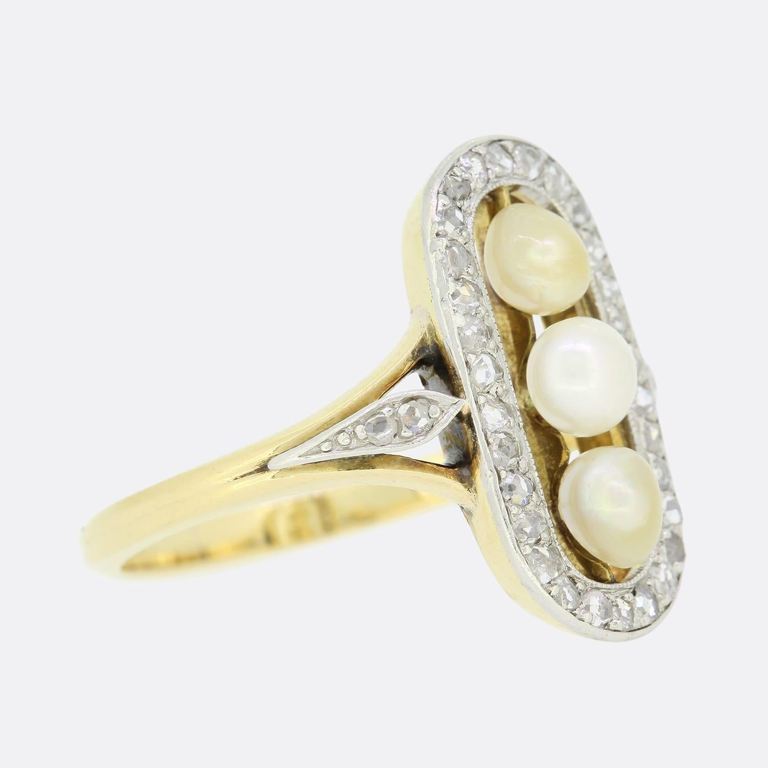 Rose Cut Edwardian Pearl and Diamond Tablet Ring For Sale