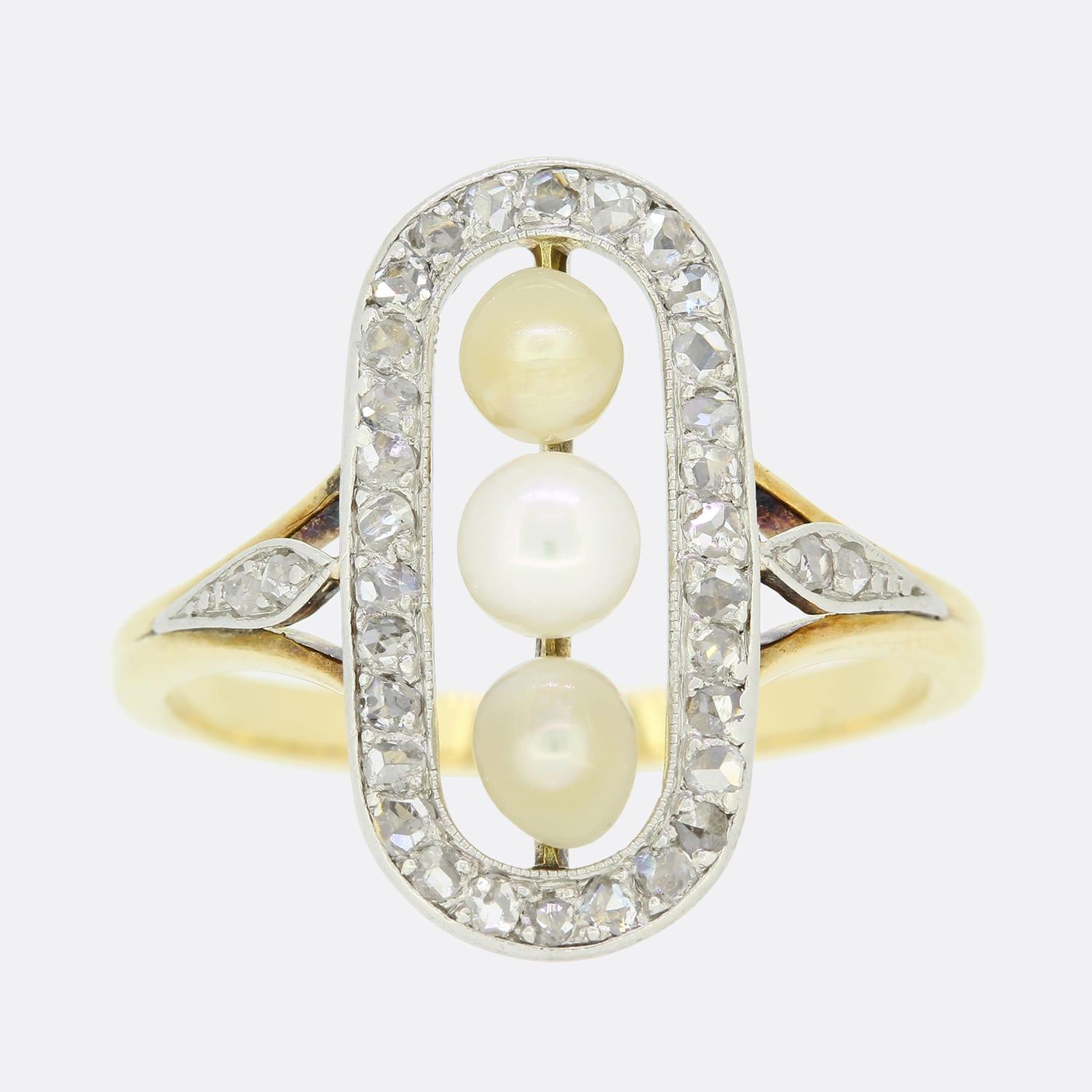 Women's Edwardian Pearl and Diamond Tablet Ring For Sale