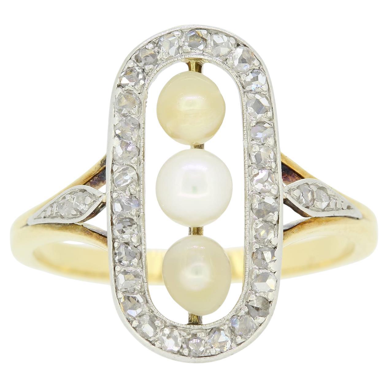 Edwardian Pearl and Diamond Tablet Ring For Sale
