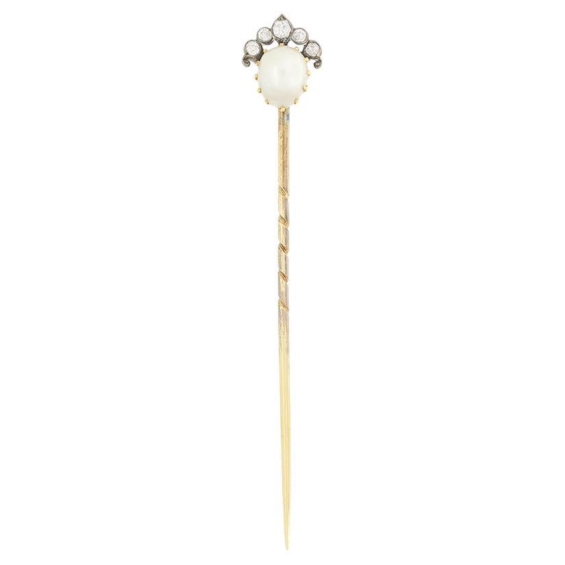 Edwardianische Krawattennadel mit Perlen und Diamanten, um 1910 im Angebot