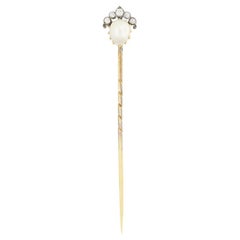 Antique Edwardian Pearl and Diamond Tie Pin, c.1910s