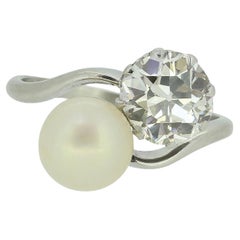Bague à deux pierres en perles et diamants de style édouardien