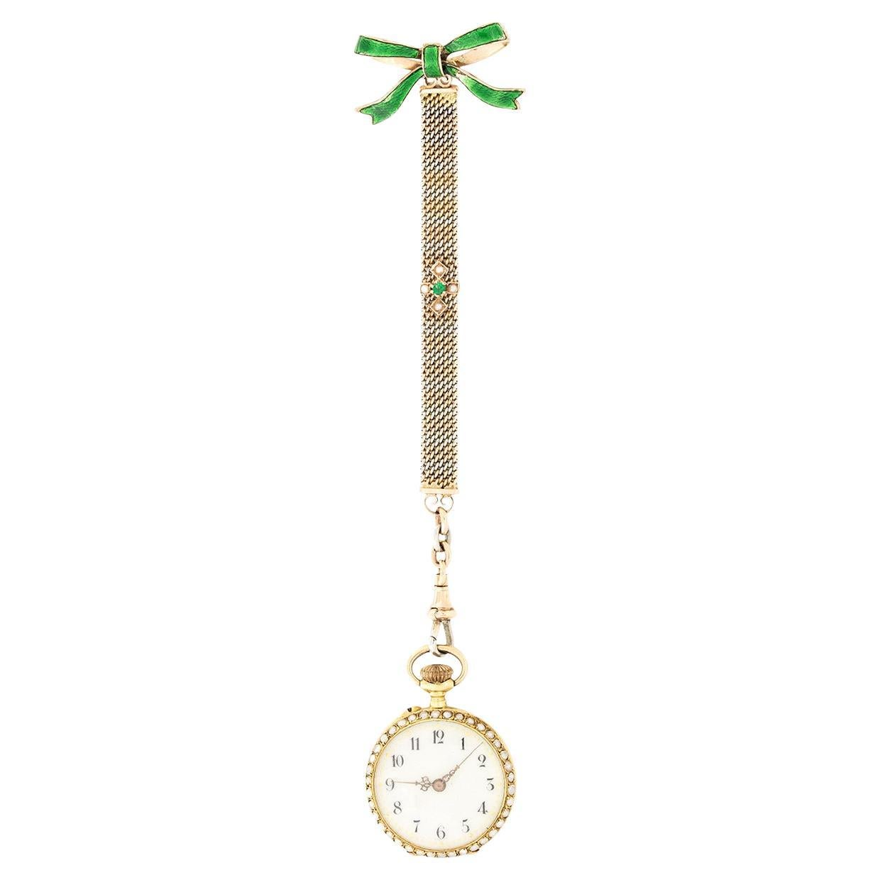 Edwardian Pearl and Enamel Pocket Watch, c.1910