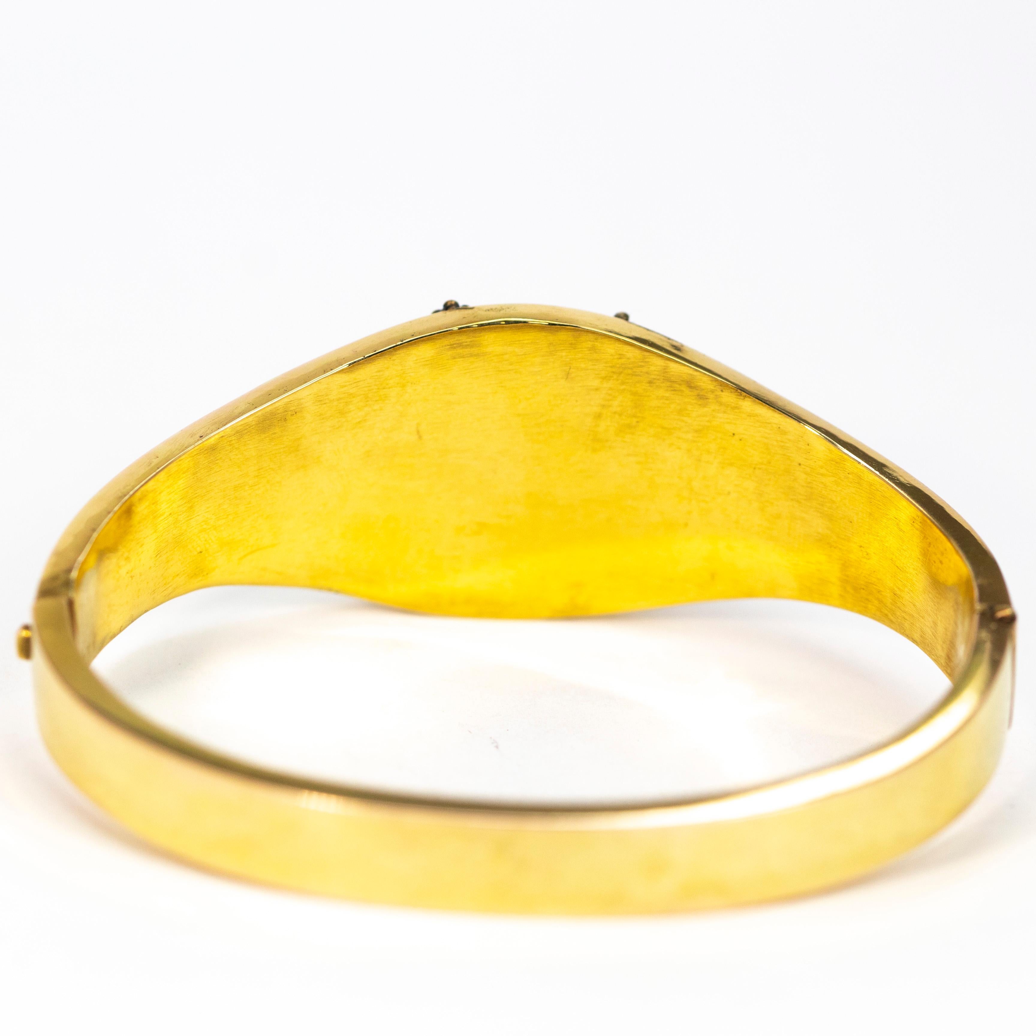 Women's Edwardian Pearl and Enamel Yellow Gold Horseshoe Bangle
