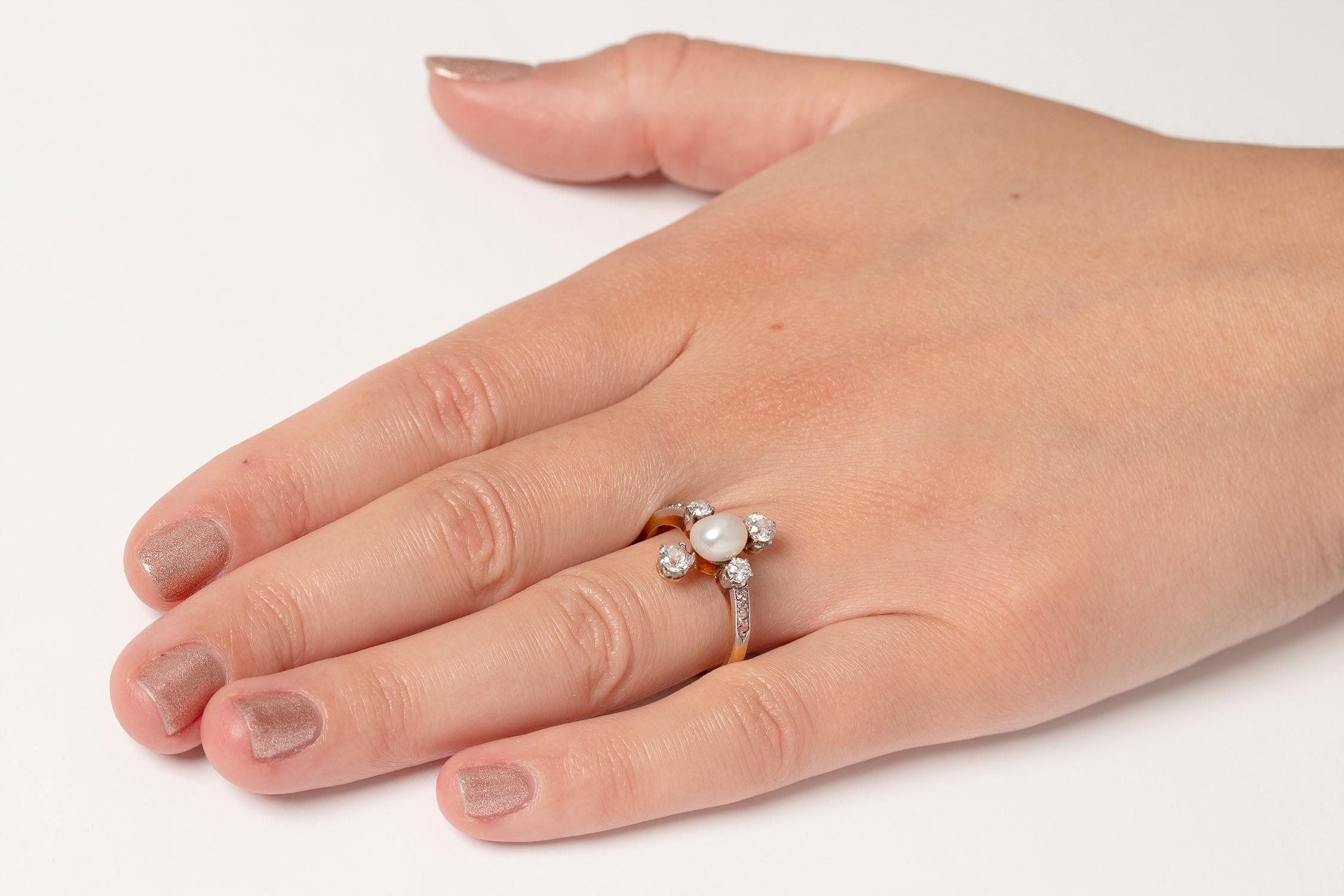 Edwardianischer Perlen- und rosa Diamant-Cluster-Ring, um 1910 für Damen oder Herren im Angebot