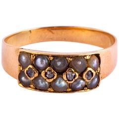Edwardian Pearl and Rose Cut Diamond 9 Carat Gold Band Edwardian Pearl and Rose Cut Diamond 9 Carat Gold Band
