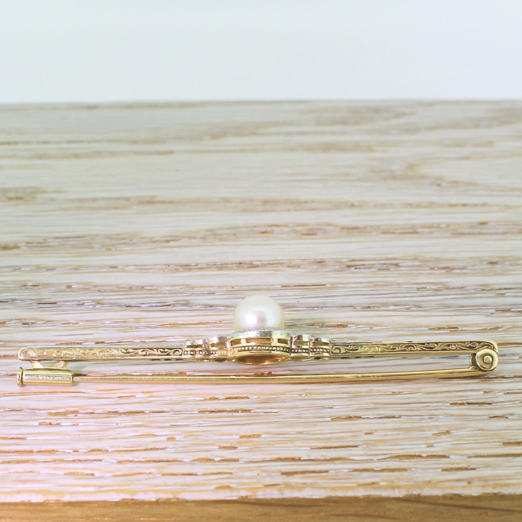 Women's Edwardian Pearl and Rose Cut Diamond Pin Brooch