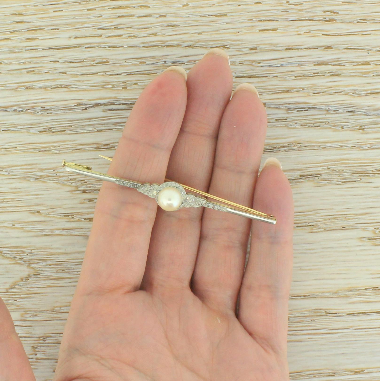 Edwardian Pearl and Rose Cut Diamond Pin Brooch 1