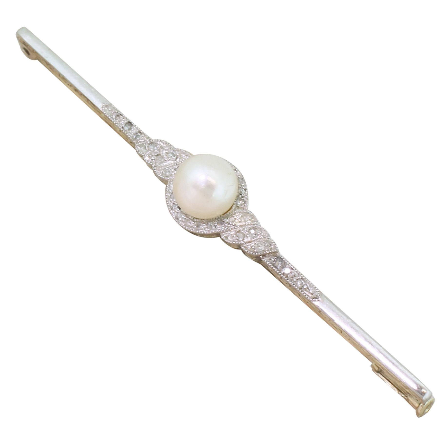 Edwardian Pearl and Rose Cut Diamond Pin Brooch