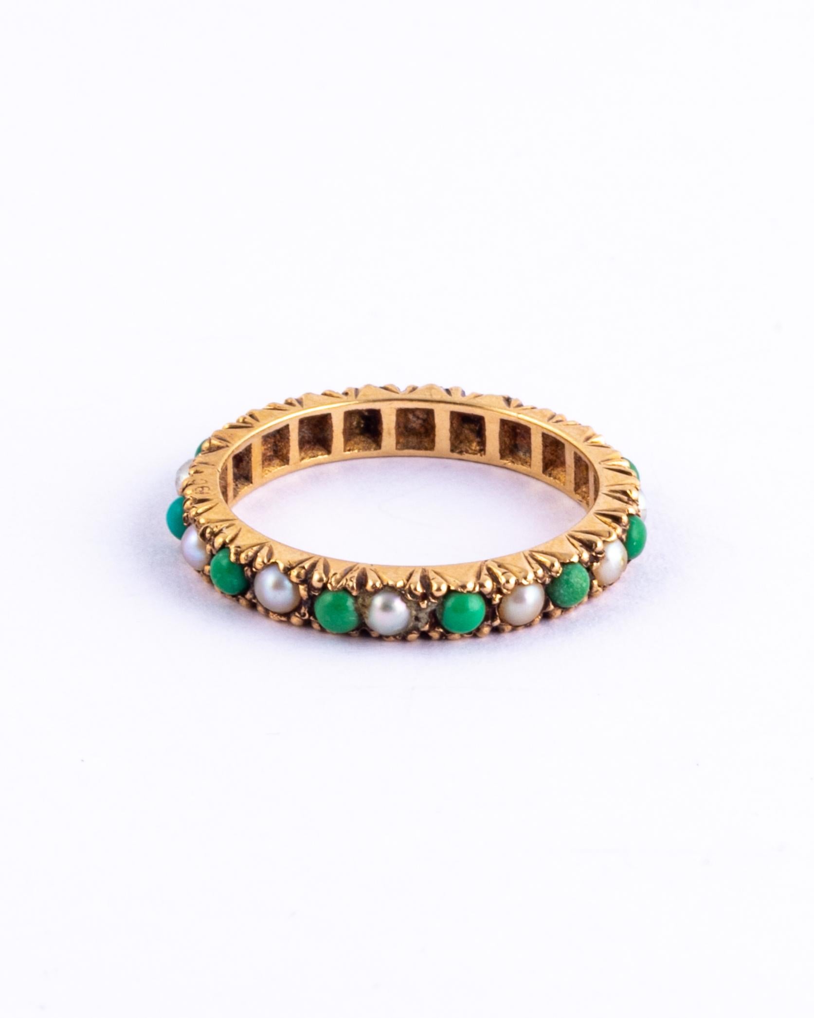 Edwardian Pearl and Turquoise 9 Carat Gold Eternity Band In Good Condition In Chipping Campden, GB