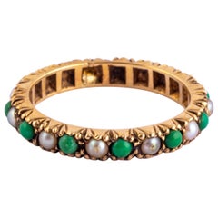 Antique Edwardian Pearl and Turquoise 9 Carat Gold Eternity Band
