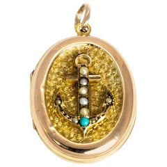 Edwardian Pearl and Turquoise 9 Carat Gold Locket
