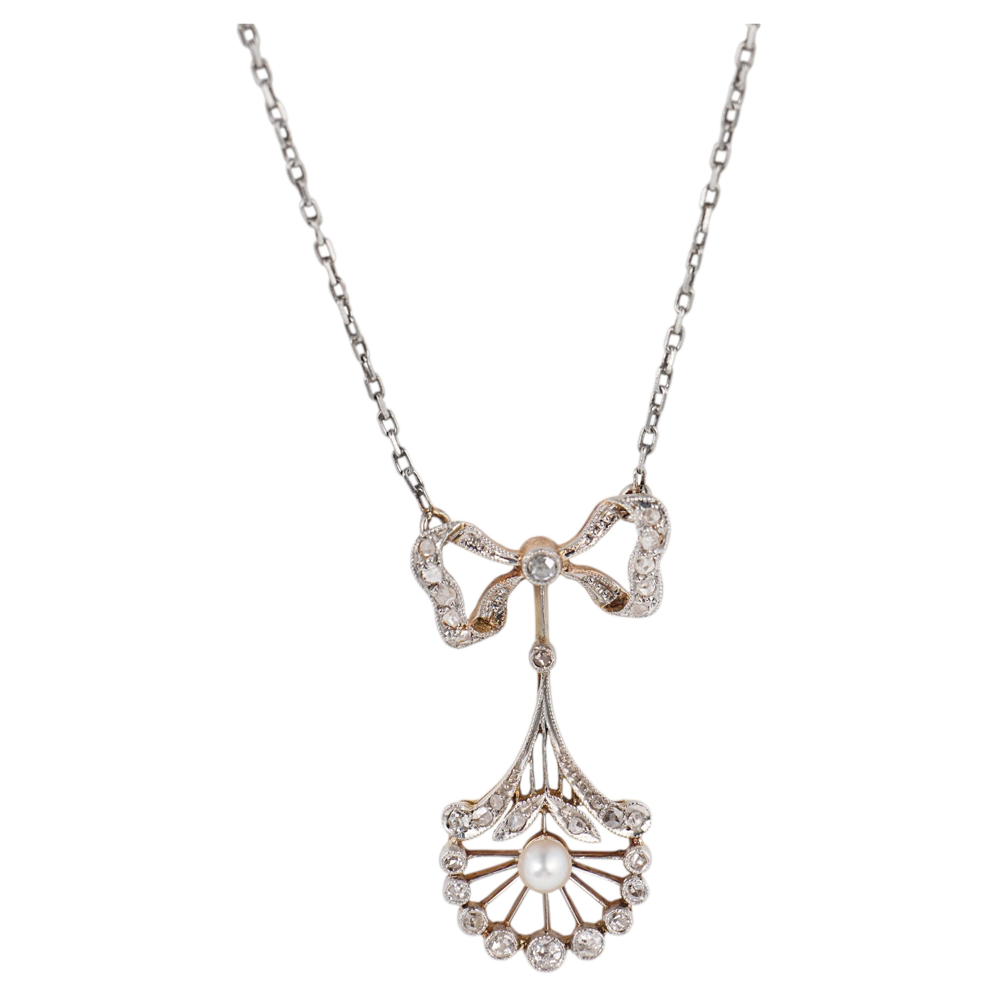 Collier édouardien en perles et diamants, en or 18 carats et platine, 1910