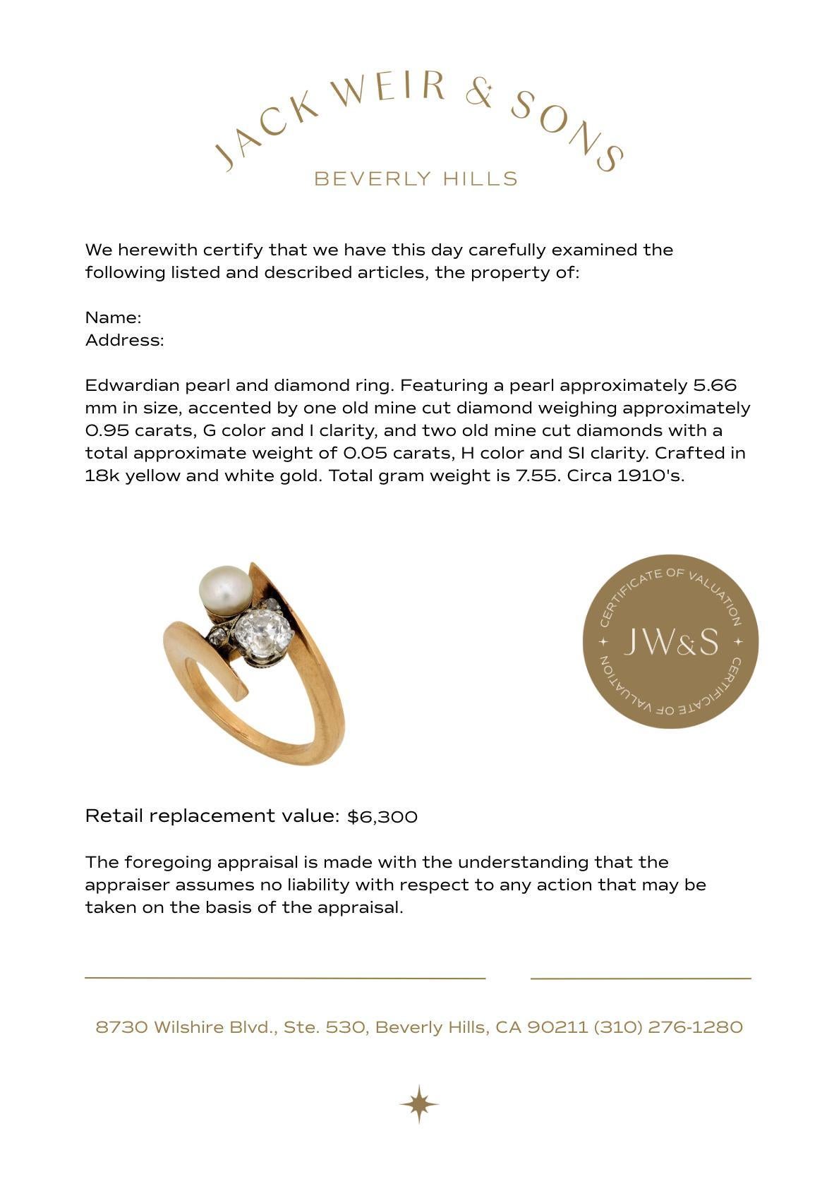 Edwardian pearl diamond 18k yellow and white gold Toi Et Moi ring In Good Condition For Sale In Beverly Hills, CA