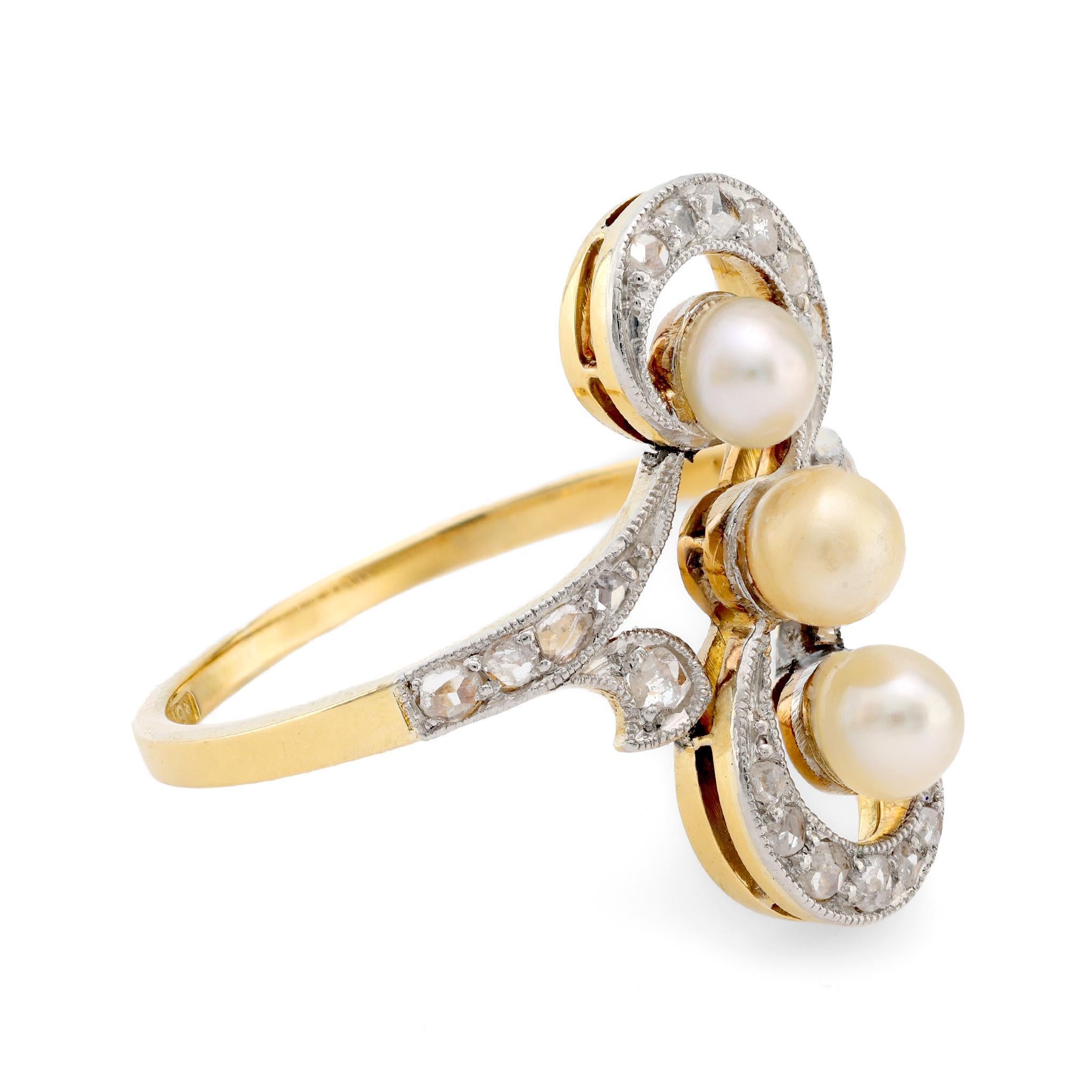 Anillo eduardiano navette perla diamante oro amarillo 18k y platino Eduardiano en venta