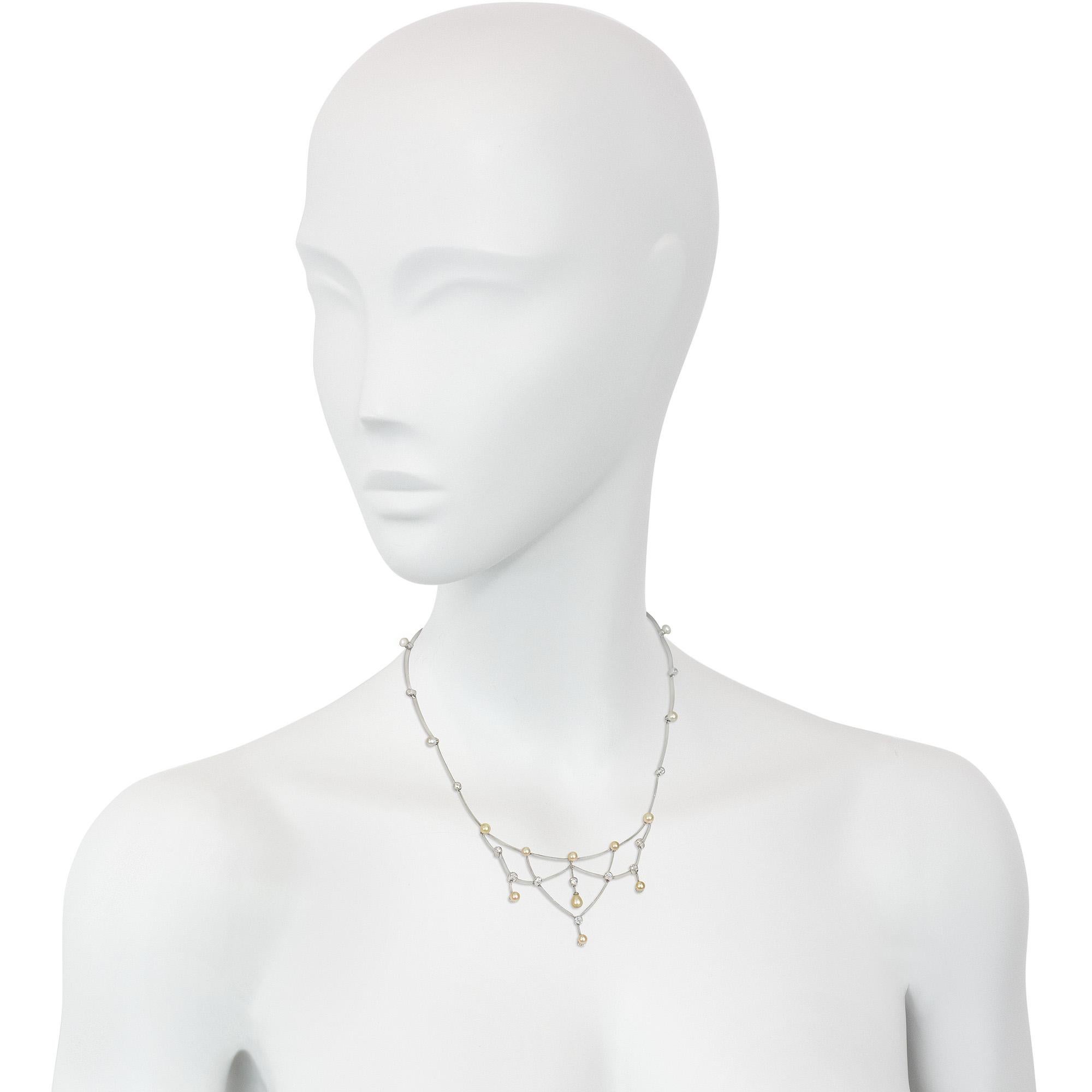Edwardian Pearl, Diamond, and Platinum Festoon Necklace In Good Condition For Sale In New York, NY