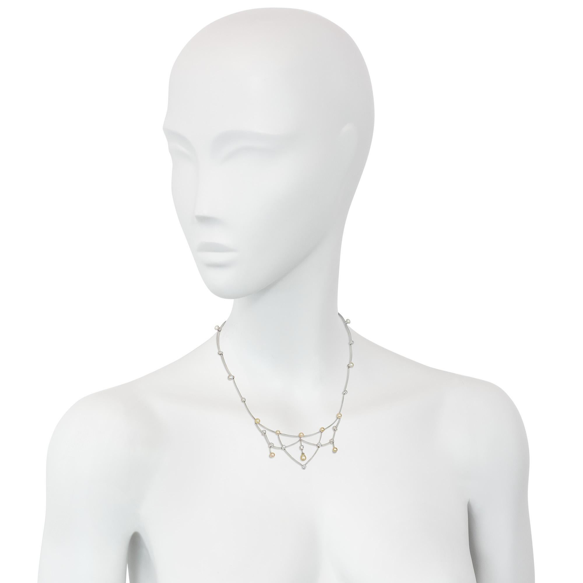 Edwardian Pearl, Diamond, and Platinum Festoon Necklace In Good Condition For Sale In New York, NY