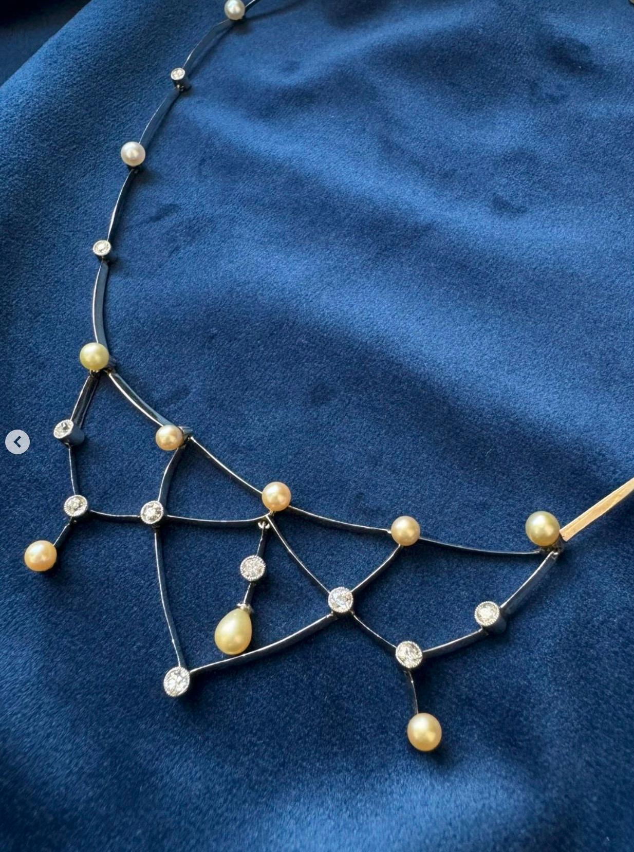 Edwardian Pearl, Diamond, and Platinum Festoon Necklace For Sale 1