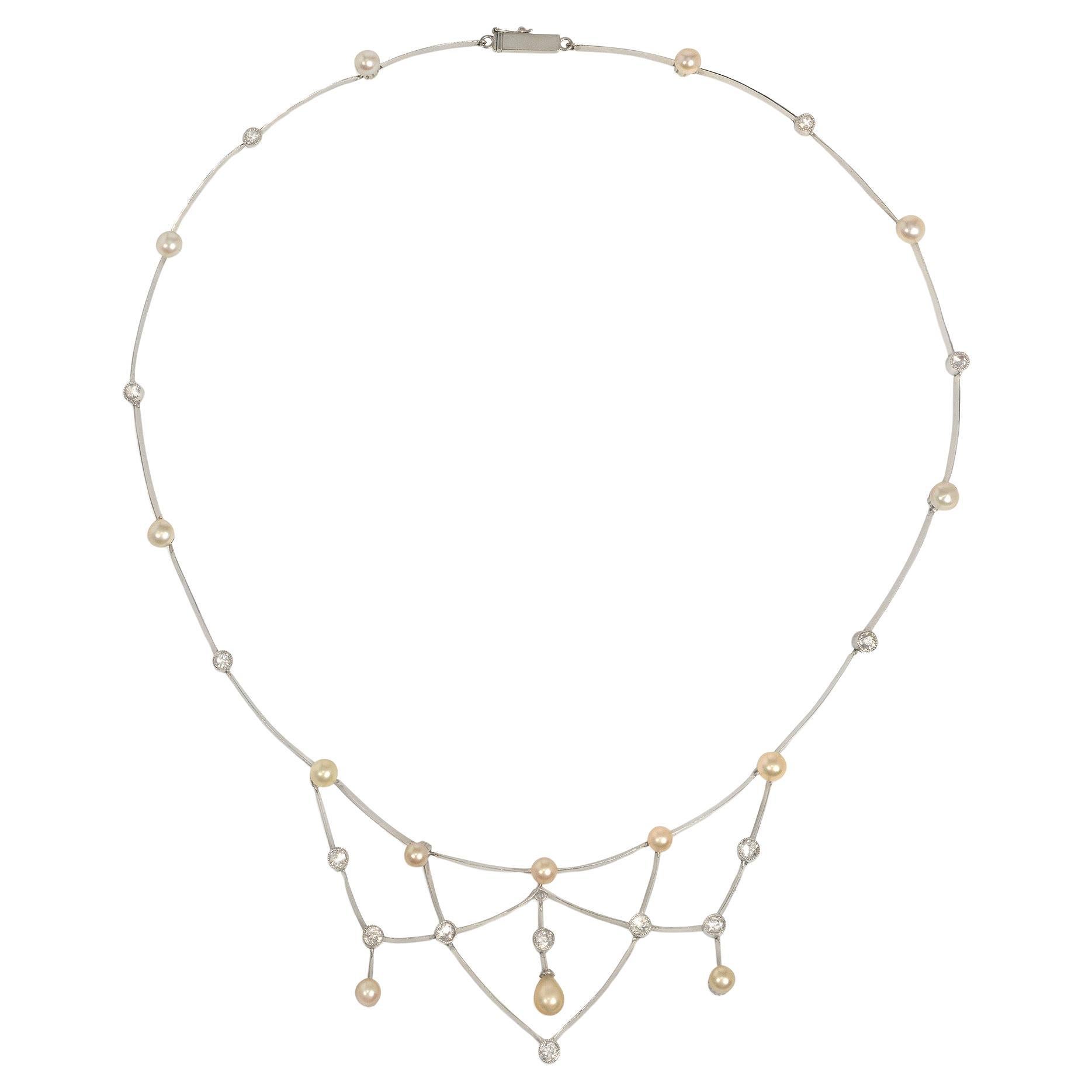 Edwardian Pearl, Diamond, and Platinum Festoon Necklace