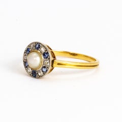 Edwardian Pearl, Diamond and Sapphire 18 Carat Gold Ring