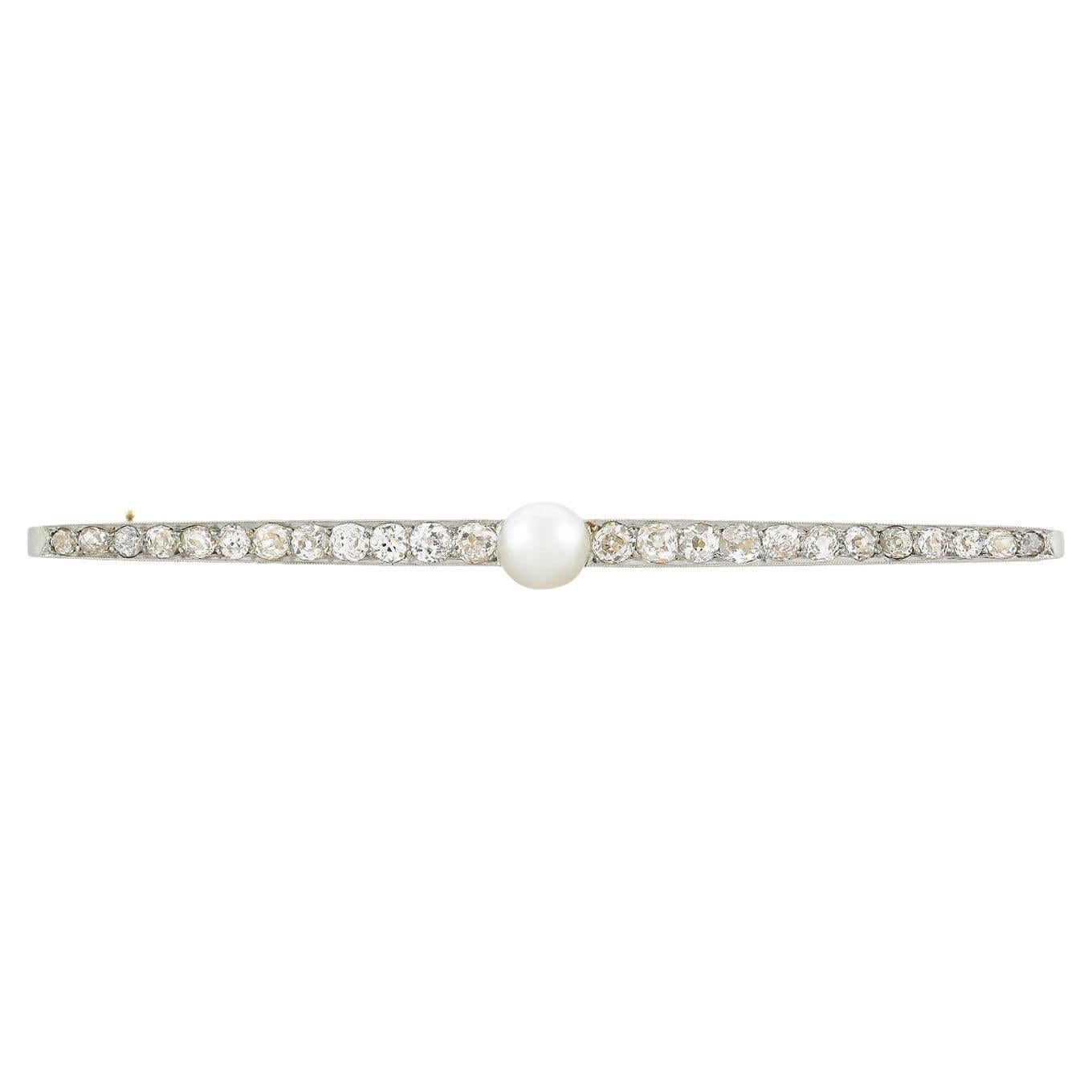 Edwardian Pearl + Diamond Bar Pin 3ctw