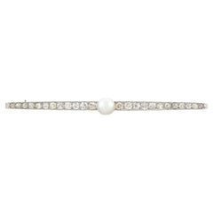 Edwardian Pearl + Diamond Bar Pin 3ctw